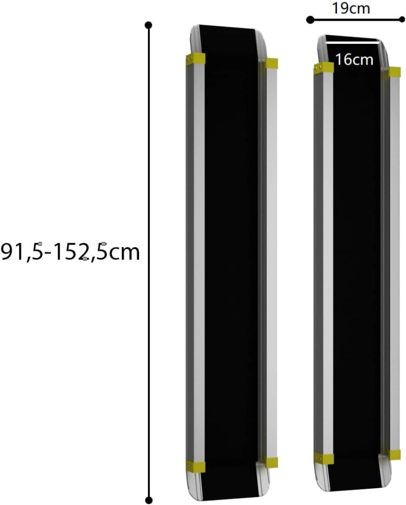 Set di 2 Rampa per Sedie a Rotelle in Alluminio, 3 Lunghezze, Rampa Telescopica Regolabile con Superficie Antiscivolo, con Serrature di Sicurezza, per Gradini Fino a 61 cm (91,5-152,5 cm)