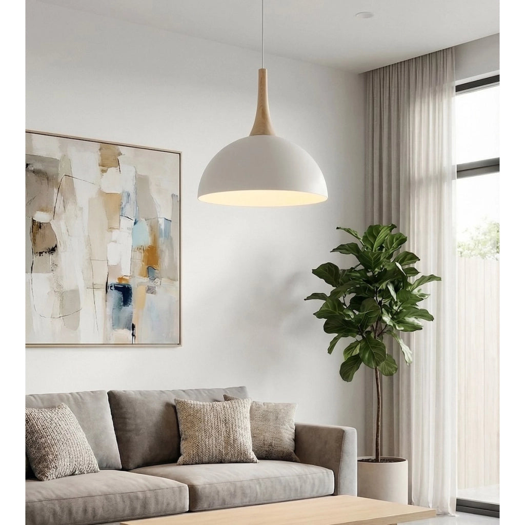 Lampada a sospensione Nautica in acciaio bianco e legno