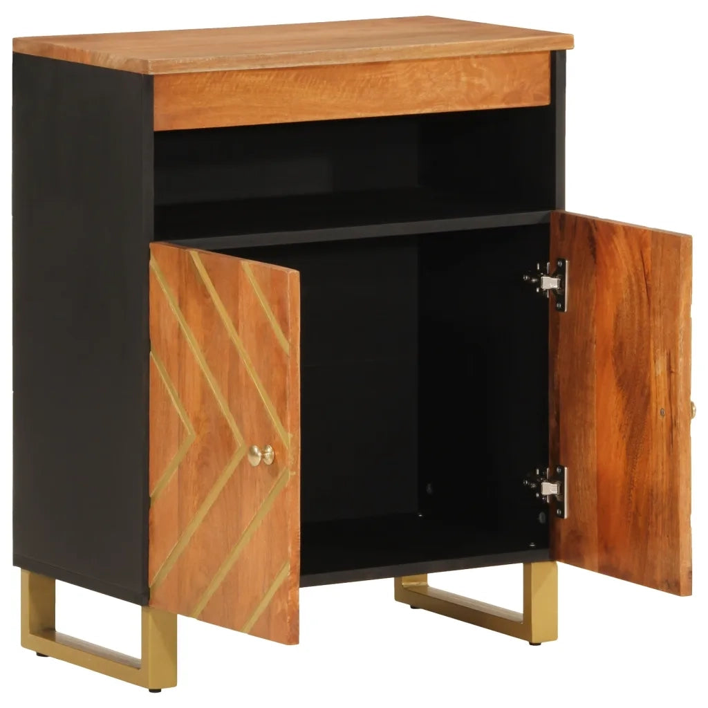 Mobiletto Marrone e Nero 60x33,5x75 cm Legno Massello di Mango 356808