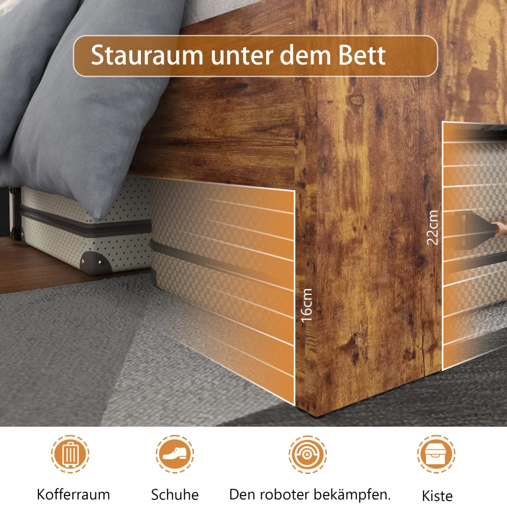 Letto 140x200 cm in MDF e metallo marrone con rete a doghe in ferro