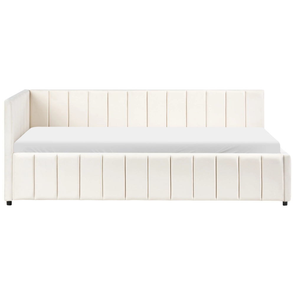 Letto 90 x 200 cm in velluto grigio-marrone rivestito e imbottito con elegante rete a doghe e gambe in legno