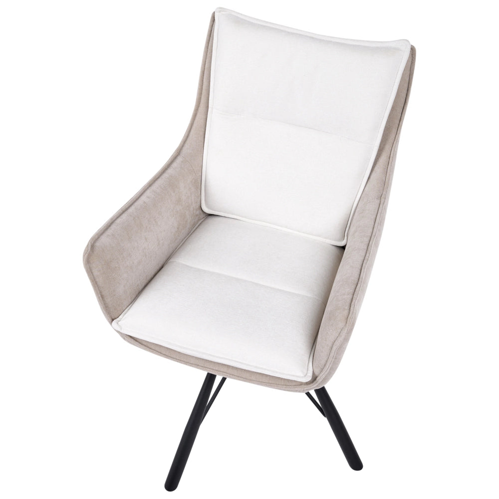 Poltrona beige-bianco sporco in ciniglia con base girevole in acciaio seduta rigida per soggiorno stile scandinavo moderno