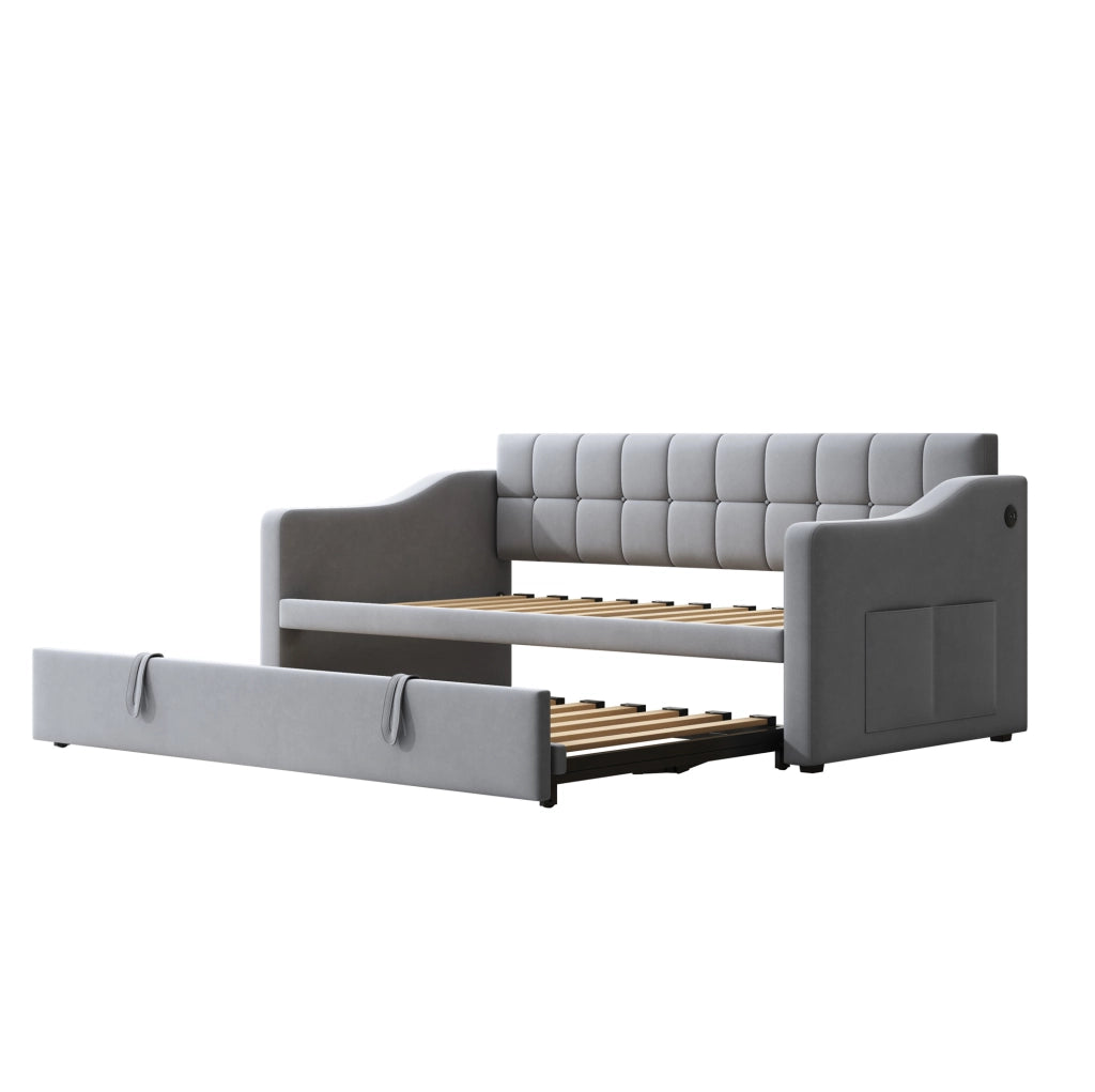 Letto imbottito 90x190 cm estraibile in velluto grigio chiaro