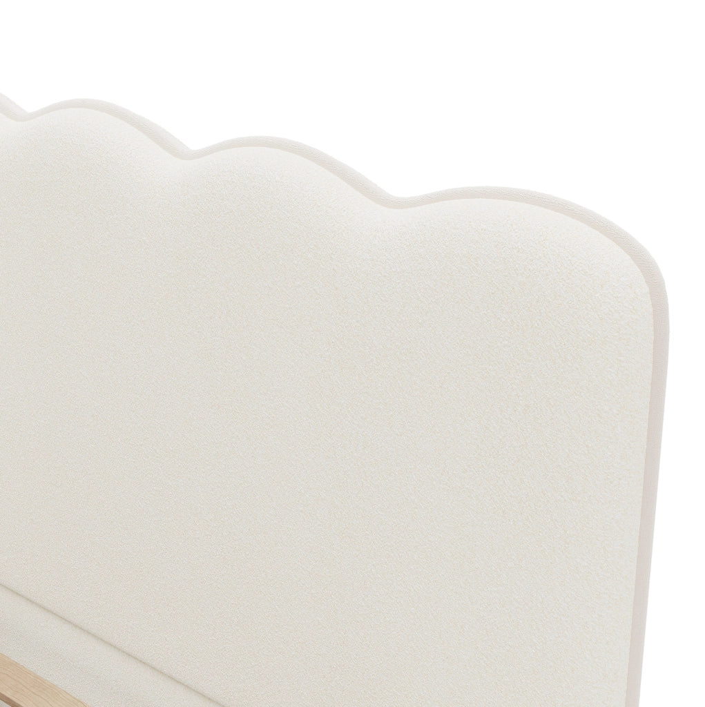 Letto singolo imbottito 90x200 cm con rete; in bouclé bianco; con testiera e gambe in legno massello