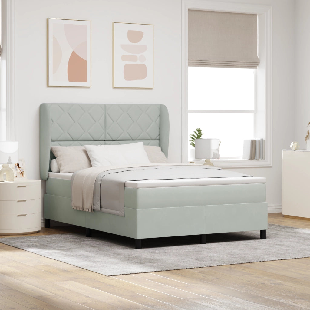 Letto Box Spring con Materasso Grigio Chiaro 140x190 cm Velluto