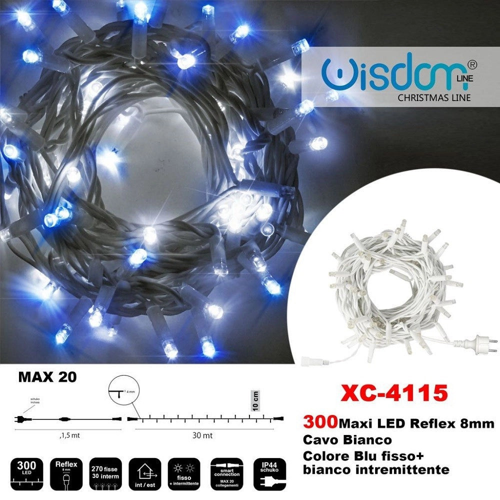 Trade Shop - Catena Luminosa 300 Luci Led Lucciole Blu Fisso + Bianco Intermittente Xc-4115 -