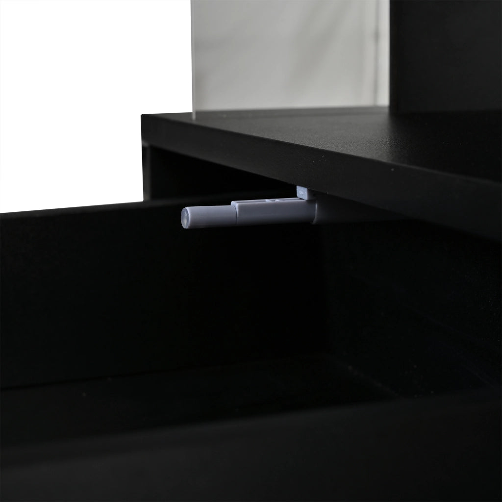 Tavolino basso sollevabile con 2 cassetti, vano contenitore e LED, in MDF, per soggiorno, nero, 100 × 50 × 46 cm