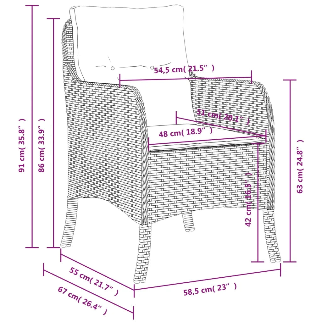 Sedie da Giardino con Cuscini 2 pz Marroni in Polyrattan 365146