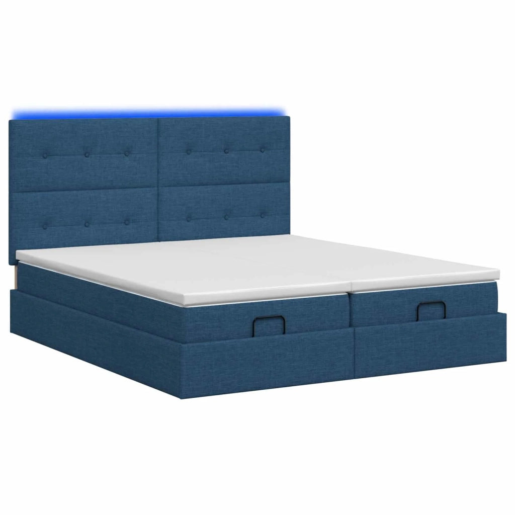 Letto Ottomano con Materasso e LED Blu 180 x 200 cm Tessuto 3458443