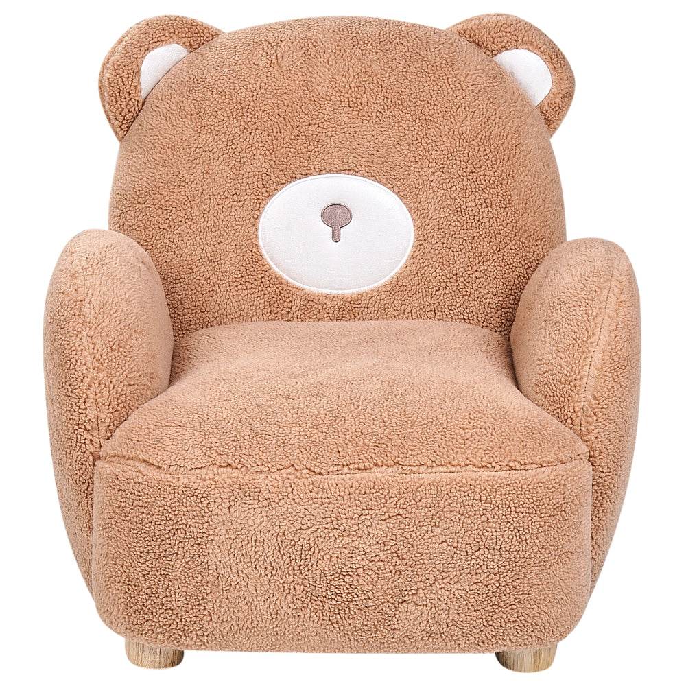 Sedia per animali Rivestimento in pelliccia sintetica marrone con braccioli Seduta per bambini Design moderno a forma di orso