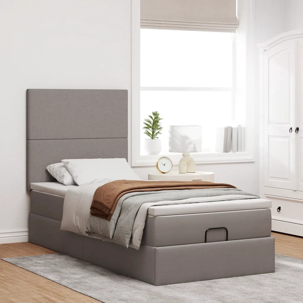 Struttura Letto Pouf con Materasso Tortora 80x200 cm in Tessuto