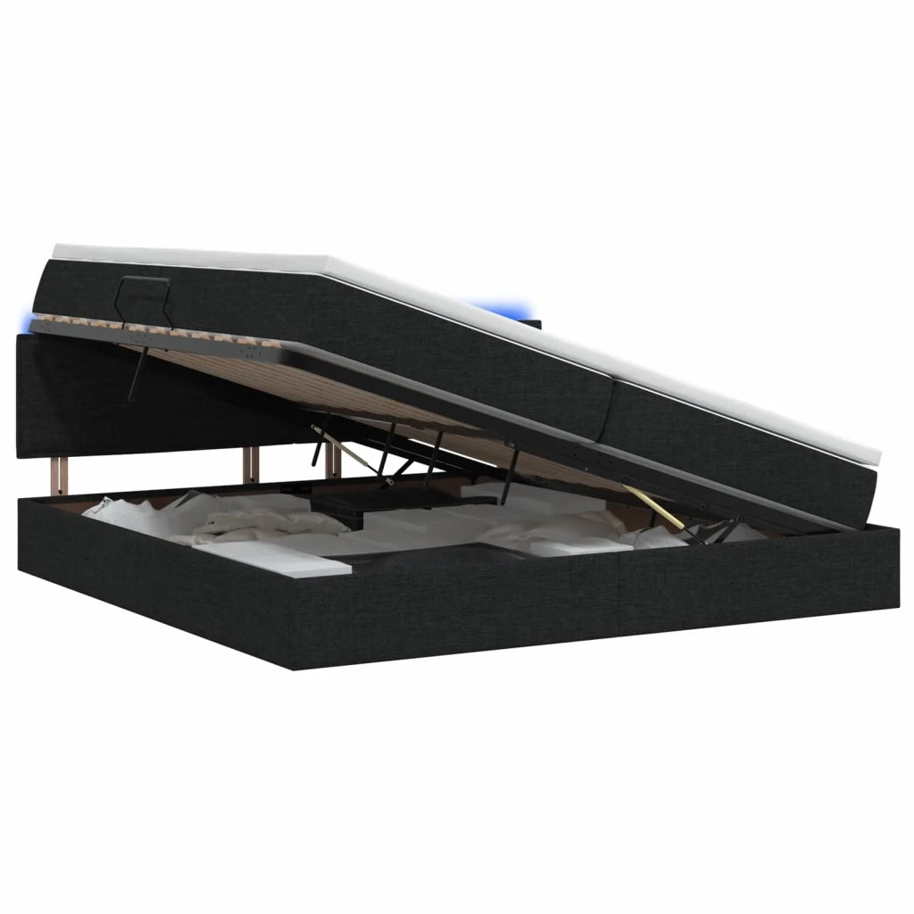 Letto con contenitore LED e materasso Nero 200 x 200 cm Tessuto 3459023