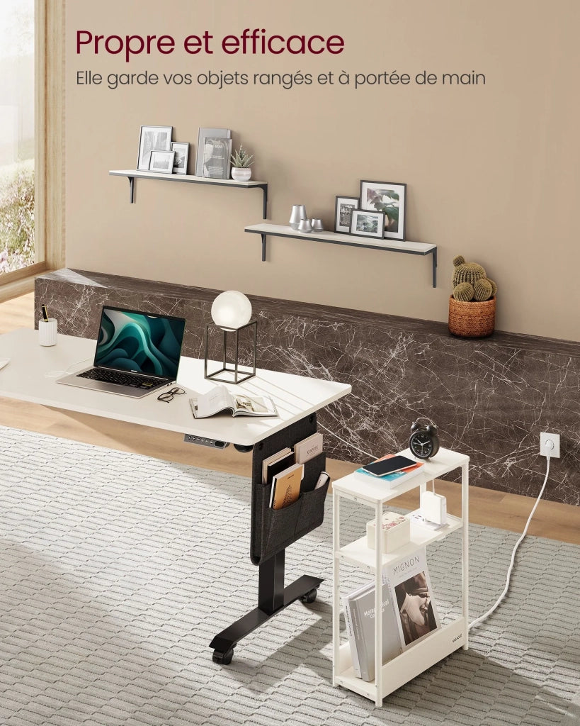 Tavolino sottile con multipresa comodino a 3 ripiani tavolino per piccoli spazi portariviste soggiorno camera da letto ufficio tavolini beige 12_0007559