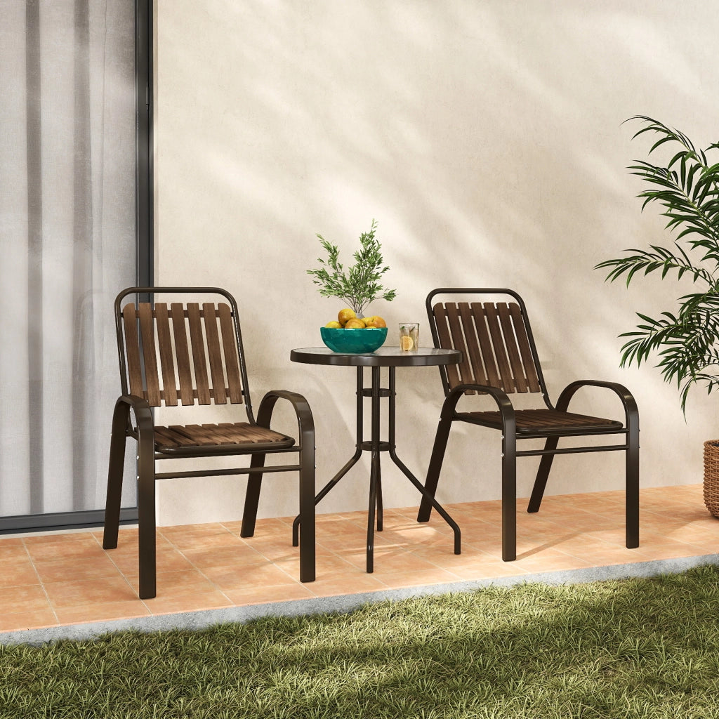 Set 3 Pezzi da Giardino Esterno ¨C Xylo ¨C 2 Sedie Impilabili + Tavolo Rotondo Vetro Temperato Balcone Terrazza