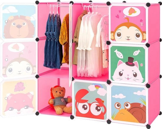 Cassa armadio espandibile per bambini con ripiani più profondi (45 cm vs. 35 cm), 110 x 47 x 110 cm, colore rosa