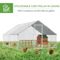 Pollaio da Giardino con Telaio Zincato, Copertura Impermeabile e Rete Esagonale, 3x4x2 m, Argento