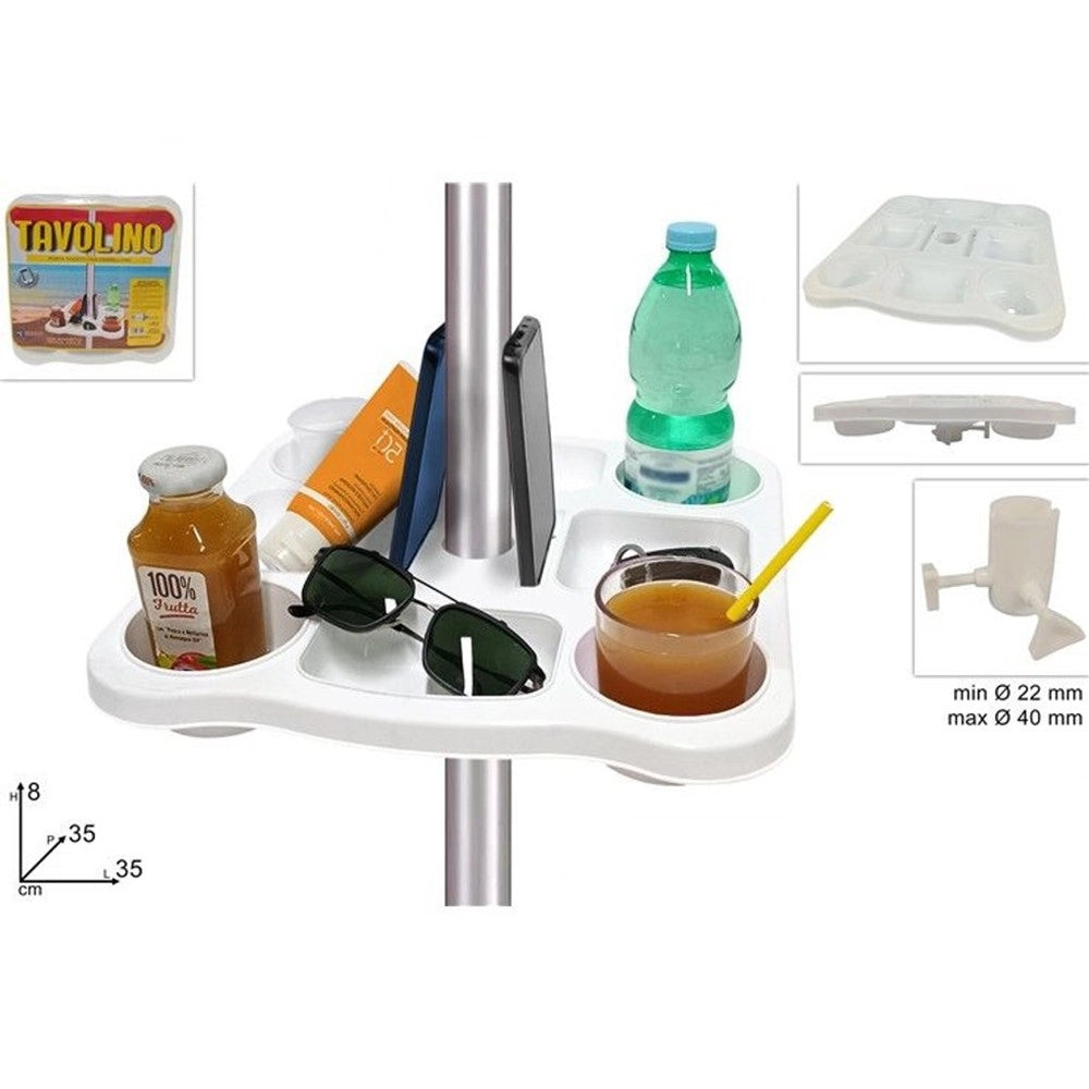 Trade Shop - Tavolino Vassoio Per Ombrellone Con Portabicchieri Scomparti Porta Snack Smartphone 670552a -