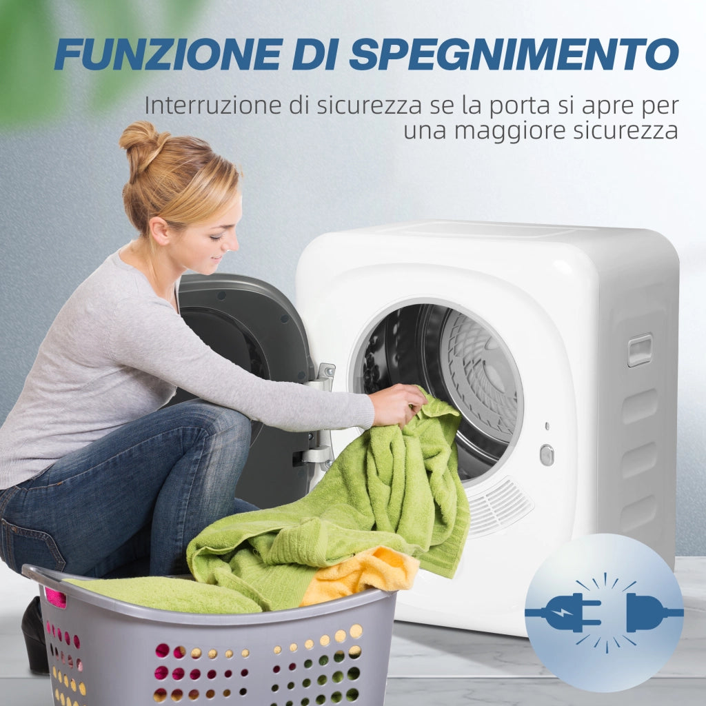 Asciugatrice ad Aria Carico 4kg con Timer e Programma Smart 48x40x56 cm in Acciaio Inox e ABS Bianco