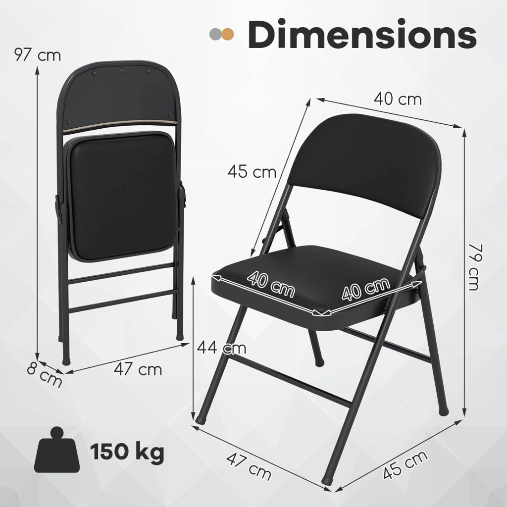 Set di 2/4 sedie pieghevoli in pelle PVC, sedie imbottite, schienale reclinabile, bracciolo, telaio in metallo, carico 150 kg, sedie leggere portatili per giardino, soggiorno, sala riunioni