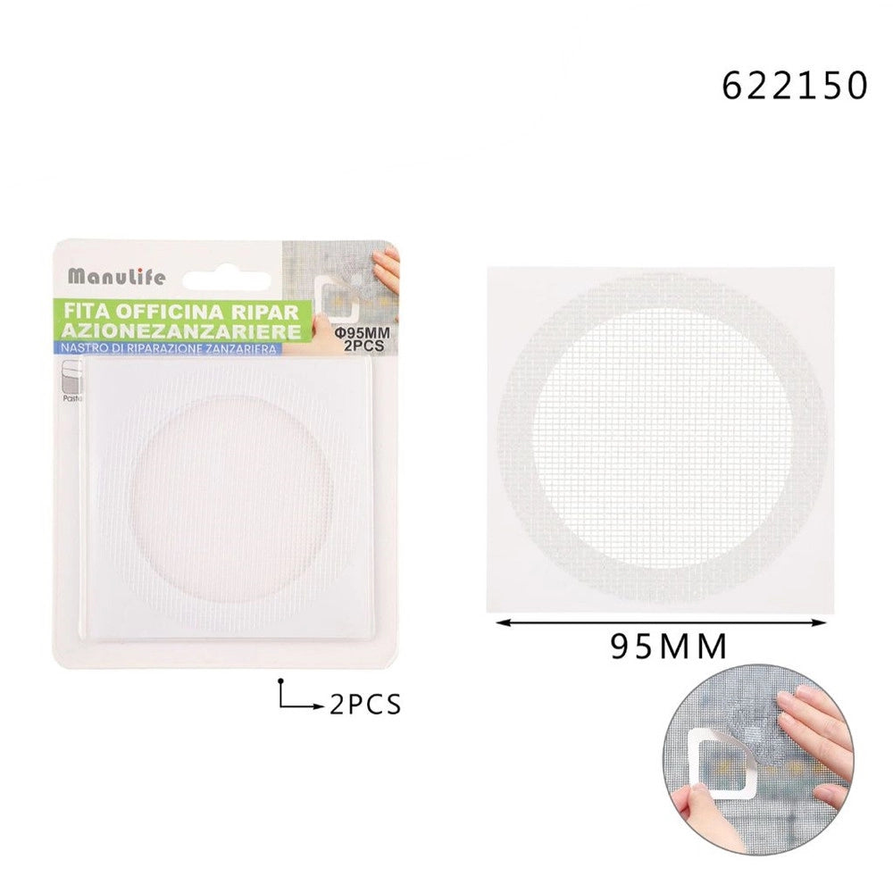 Trade Shop - Set 2 Toppe Adesive A Rete Bianca Per Riparazione Fori Strappi Zanzariere Da 95mm 622150 -