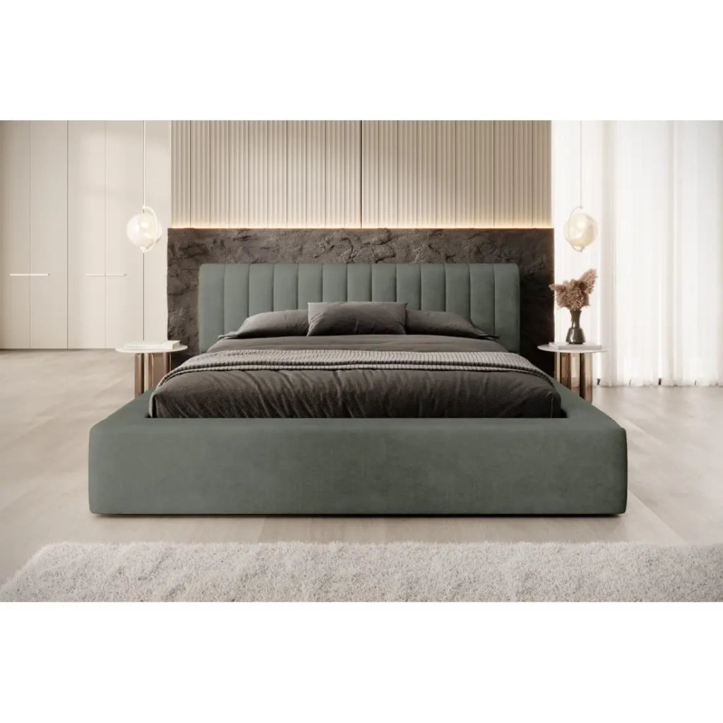 Lettino CERVIN - Velluto morbido Salvia Notturna - 160x200 cm - Rete sollevabile - Design elegante
