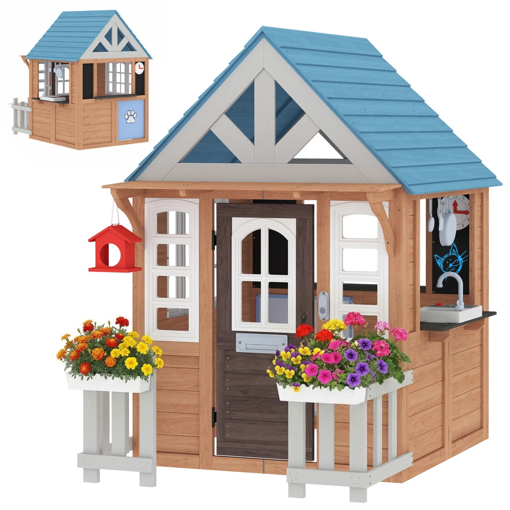 Casetta bambini in legno con cucina gioco ¨C zephmum ¨C marrone