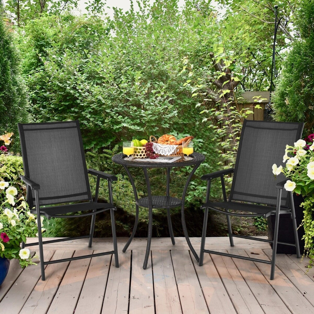 Tavolo bistr¨° quadrato e set di 2 sedie pieghevoli e portatili da esterno, Tavolo da pranzo pieghevole e set di 2 sedie per veranda Nero