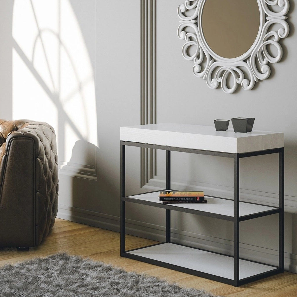 Consolle Allungabile 90-300x40x77 cm in Nobilitato Bianco