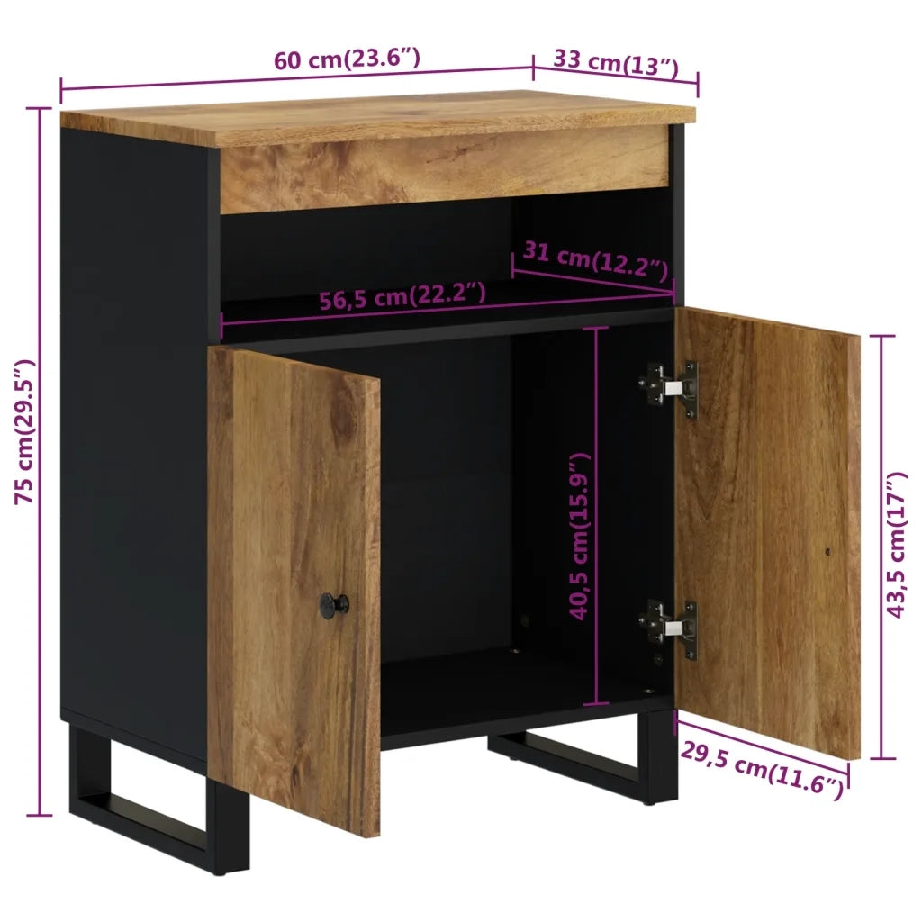 Credenza con 2 Ante 60x33x75 cm in Legno Massello di Mango 352916