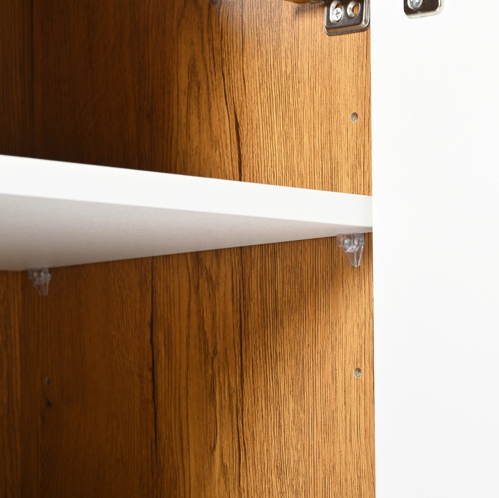 Mobile multiuso con ripiani regolabili 90x35x99 cm; bianco e naturale in truciolare