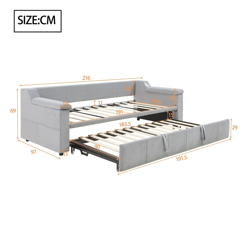 Letto Imbottito con Rete a Doghe e Bluetooth ¨C MINIMAL ¨C Velluto Grigio Chiaro 90x190 / 180x190