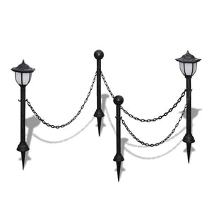 Barriera a catena 2 lampade solari e 2 pali luminosi decorativi 2402026