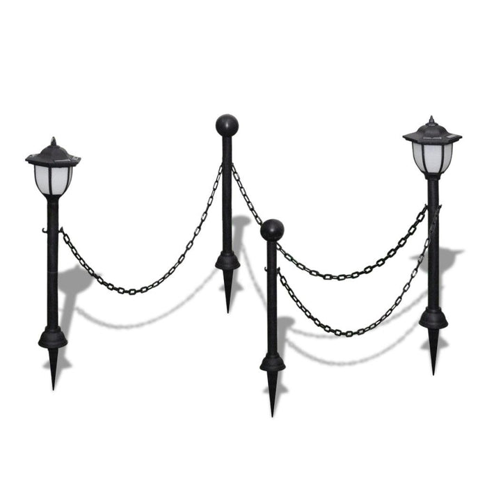 Barriera a catena 2 lampade solari e 2 pali luminosi decorativi 2402026