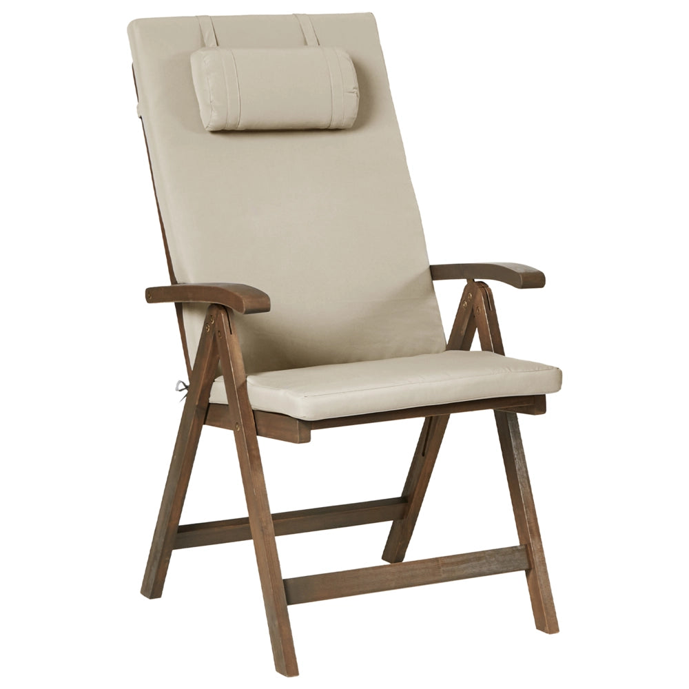 Set da giardino con 6 sedie in legno di acacia marrone scuro con cuscini tortora in stile rustico con cuscini