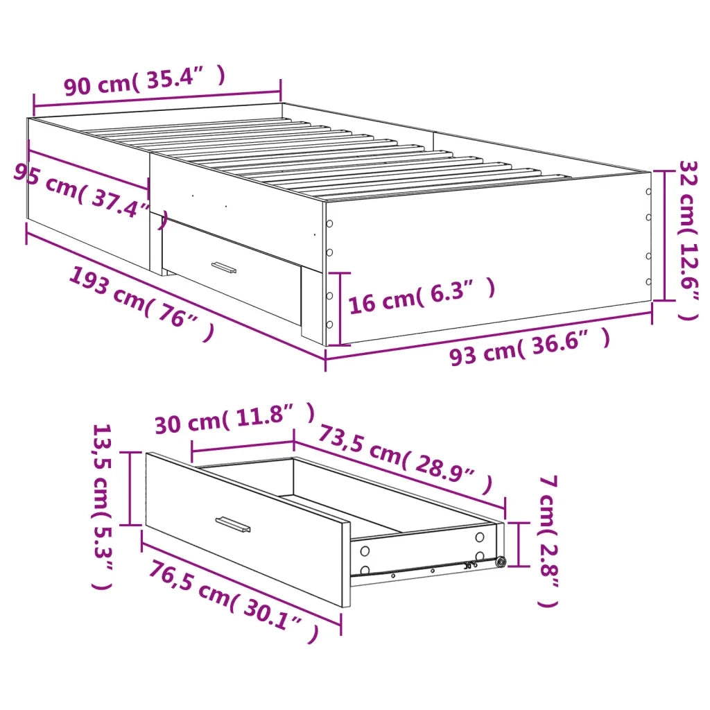 Giroletto con Cassetti Bianco 90x190 cm in Legno Multistrato