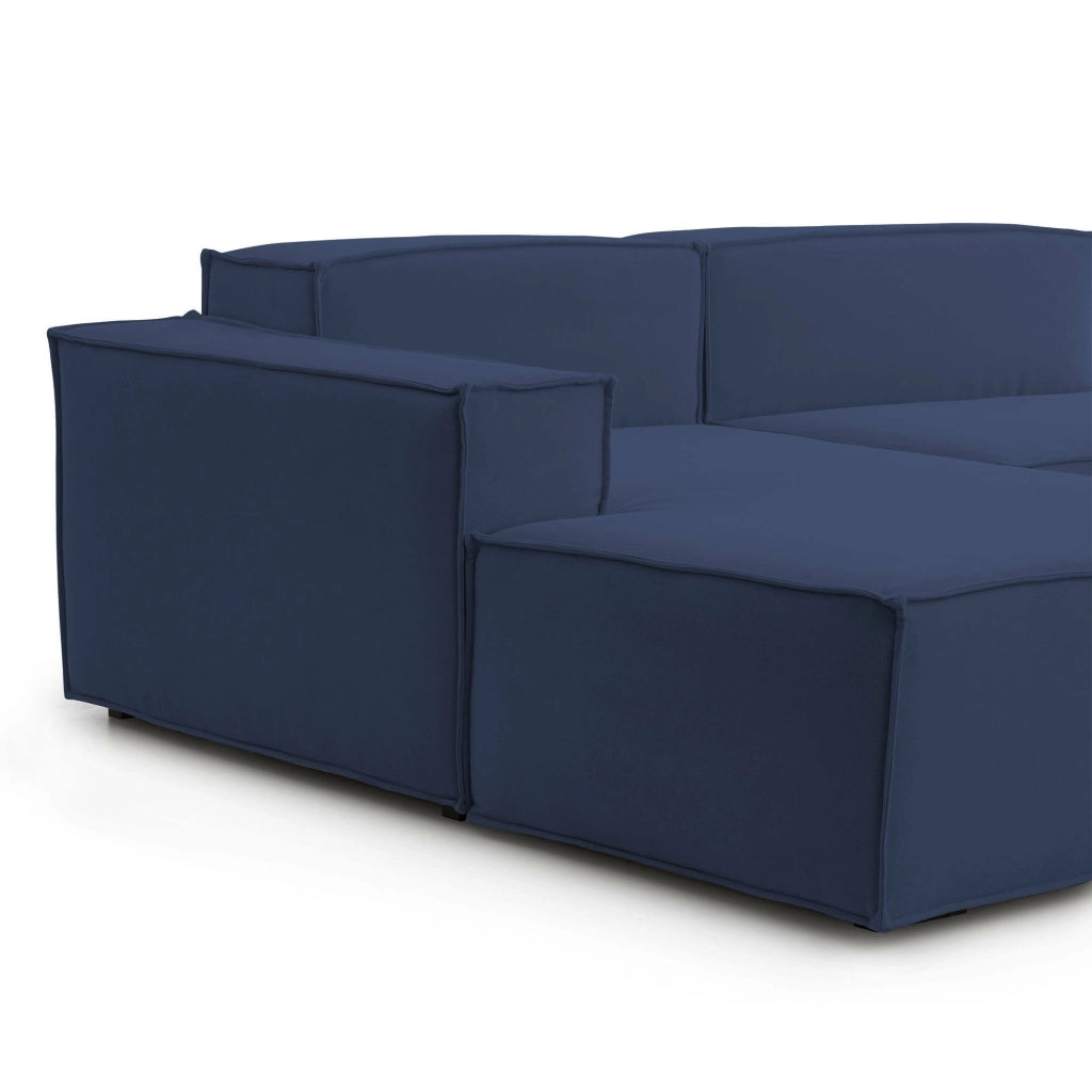 Divano fisso Atrillo, Divano componibile a 4 posti con penisola sinistra, Made in Italy, SofÒ  moderno in tessuto, Cm 340x170h70, Blu