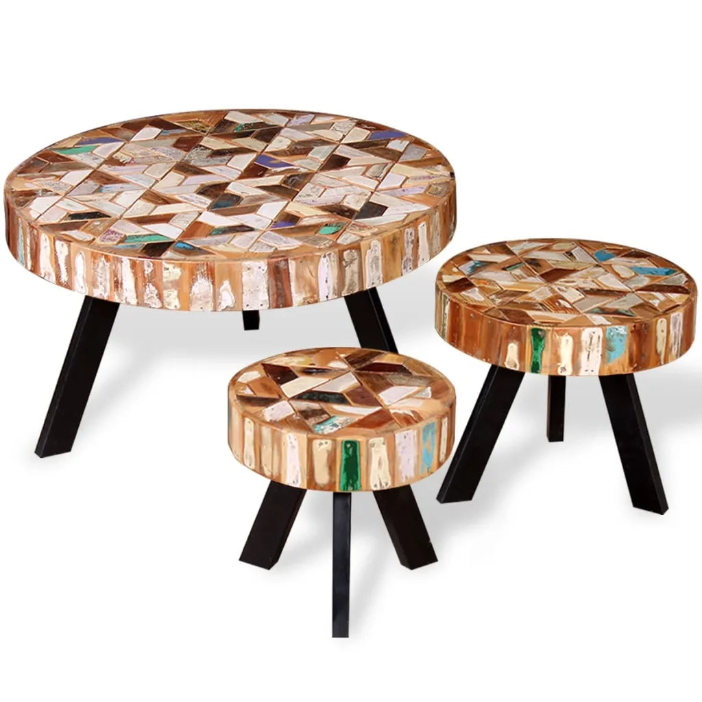 Set Tavolino da CaffÃ¨ 3 pz in Legno Massello Riciclato
