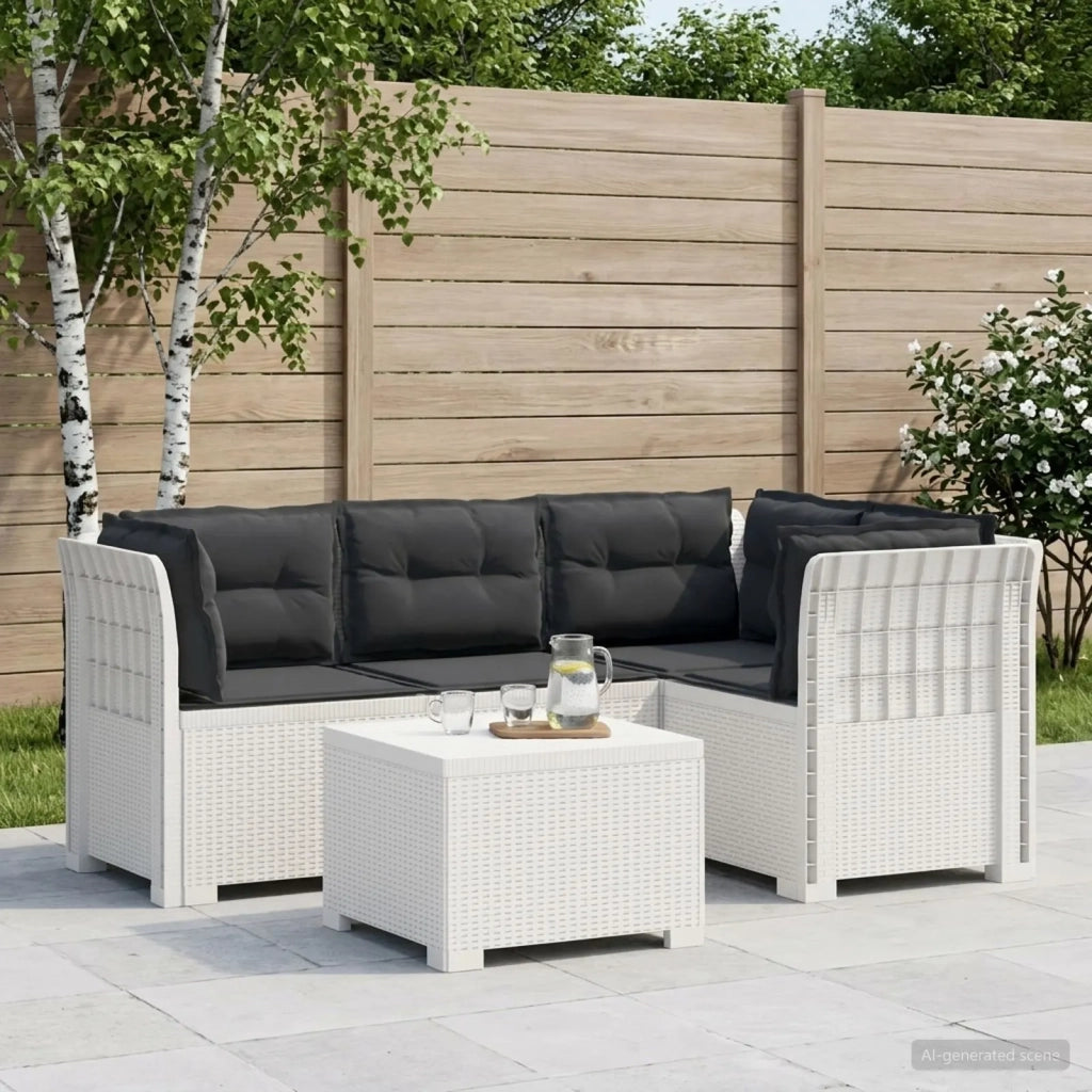 Divano da giardino 4 posti con cuscini aspetto rattan PP Bianco 3444023