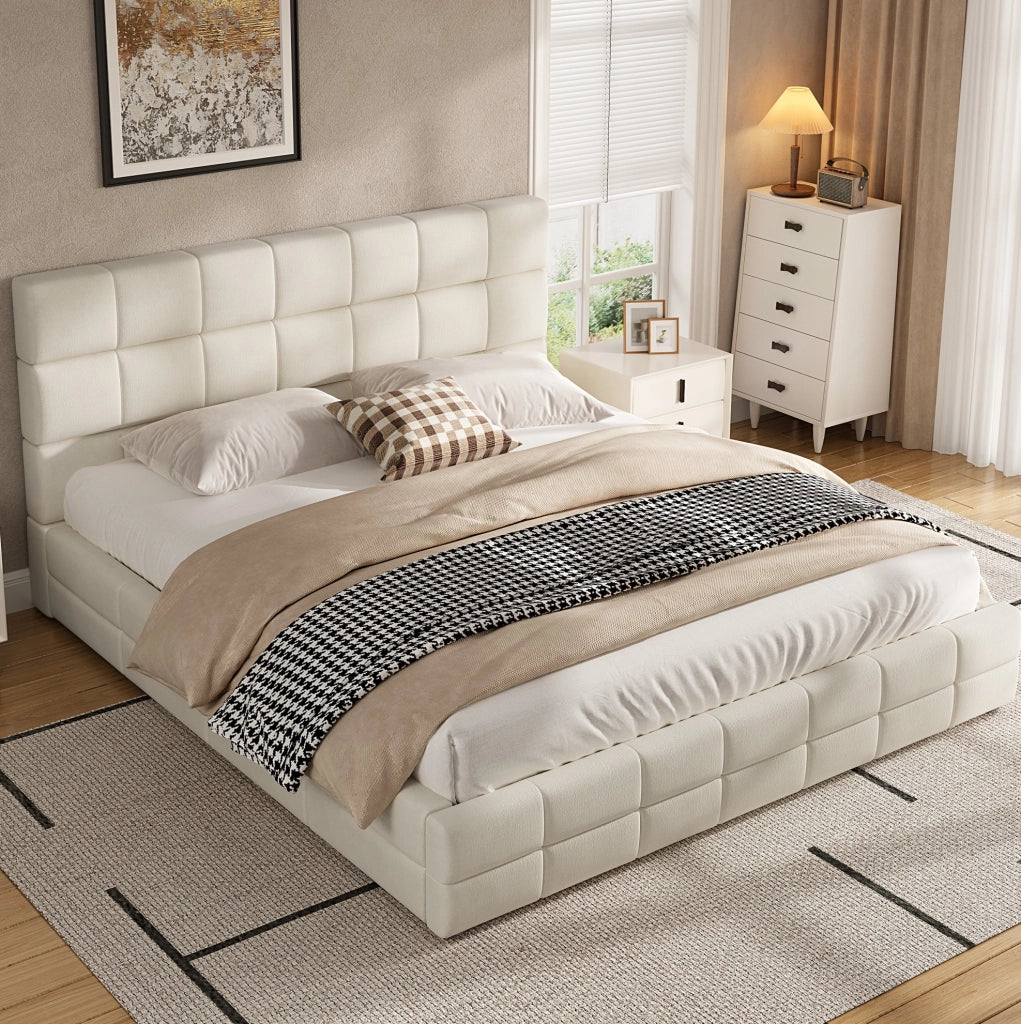Letto matrimoniale imbottito 180x200 cm in velluto beige