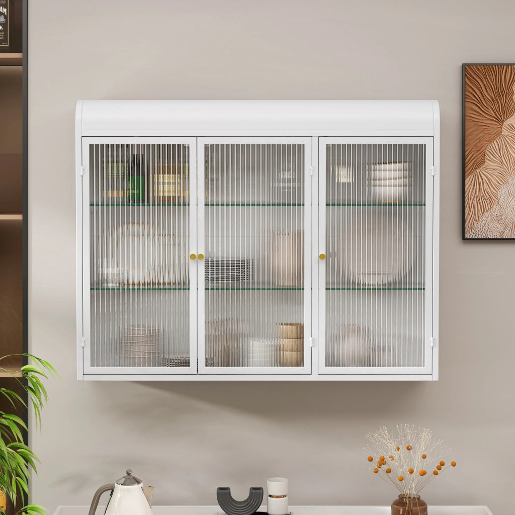Pensile da Cucina con Ante in Vetro ad Arco ¨C Xylo ¨C Bianco, 3 Ante
