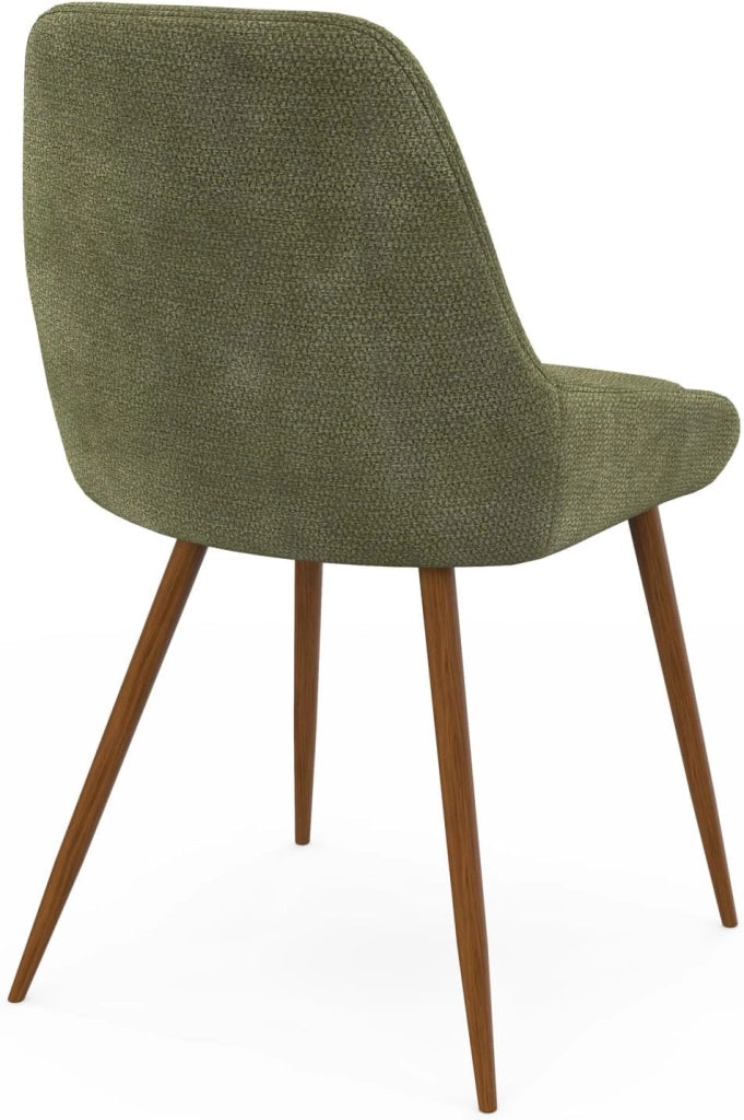 Set di 4 sedie THALYA in ciniglia verde e gambe effetto noce con braccioli