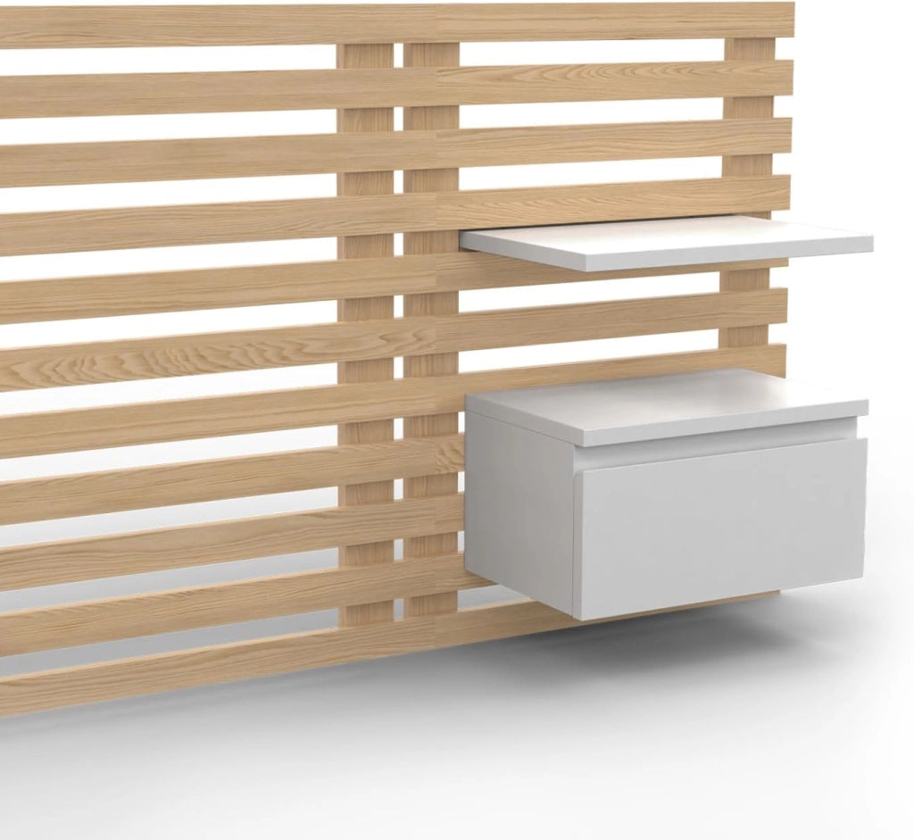 Cabecero de lamas AVA con mesillas colgantes 240 CM madera clara y blanco