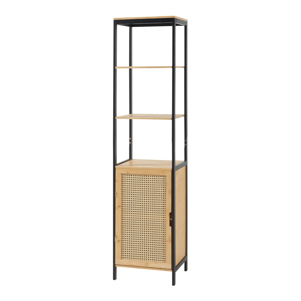 Mobiletto da bagno a colonna in bambù e rattan 172 x 40 x 35 cm MDF beige 03_0009954