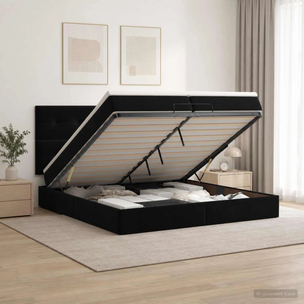 Letto ottomano con materasso Nero 200 x 200 cm Velluto 3457745