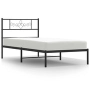 Letto singolo | Letto per adulti | Giroletto con Testiera in Metallo Nero 90x190 cm
