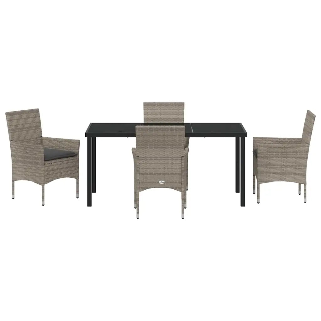 Set da Pranzo per Giardino con cuscino 5 pcs Grigio polyrattan