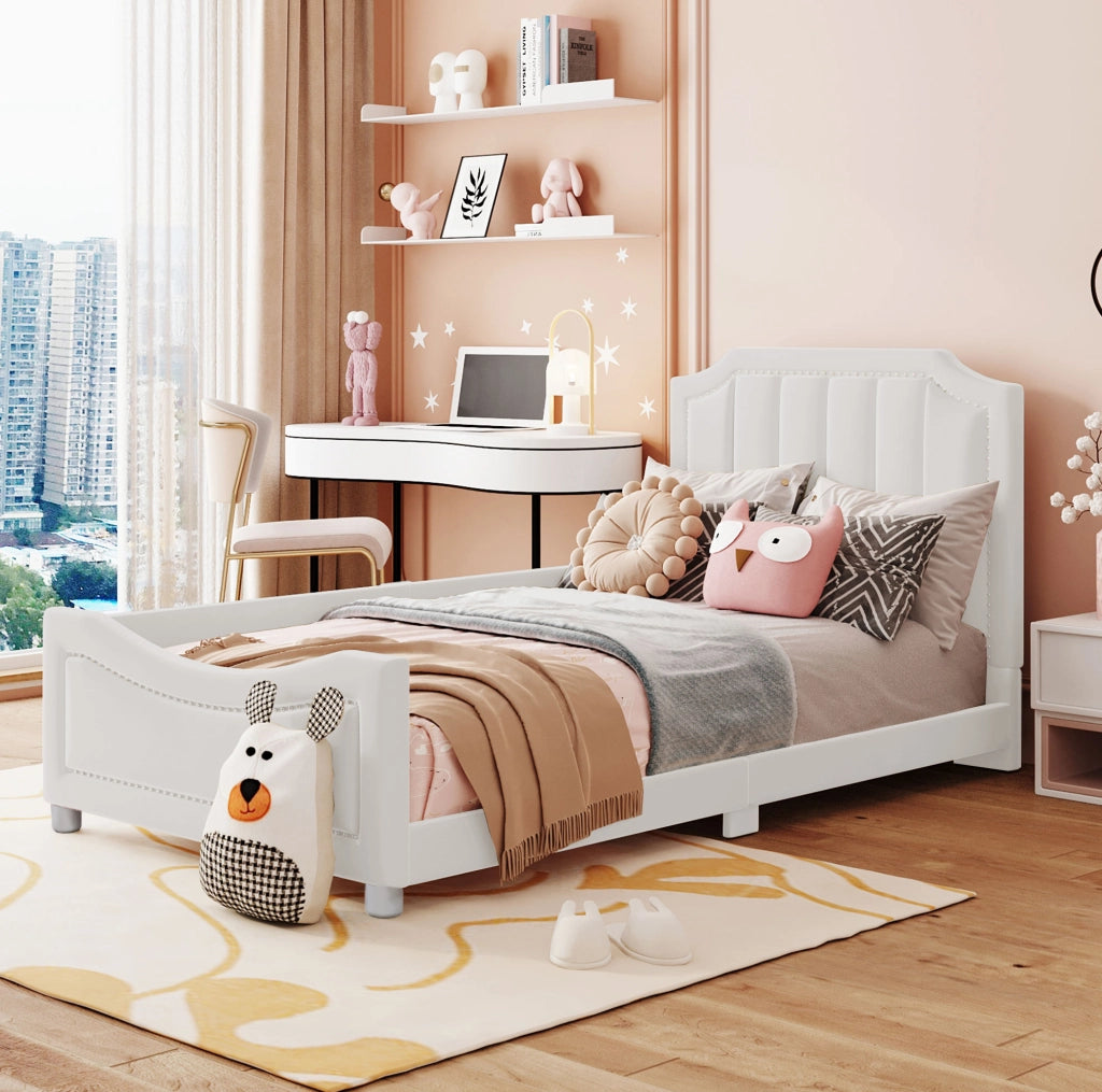Letto imbottito 90x200 cm multifunzione; legno; beige (Senza materasso)