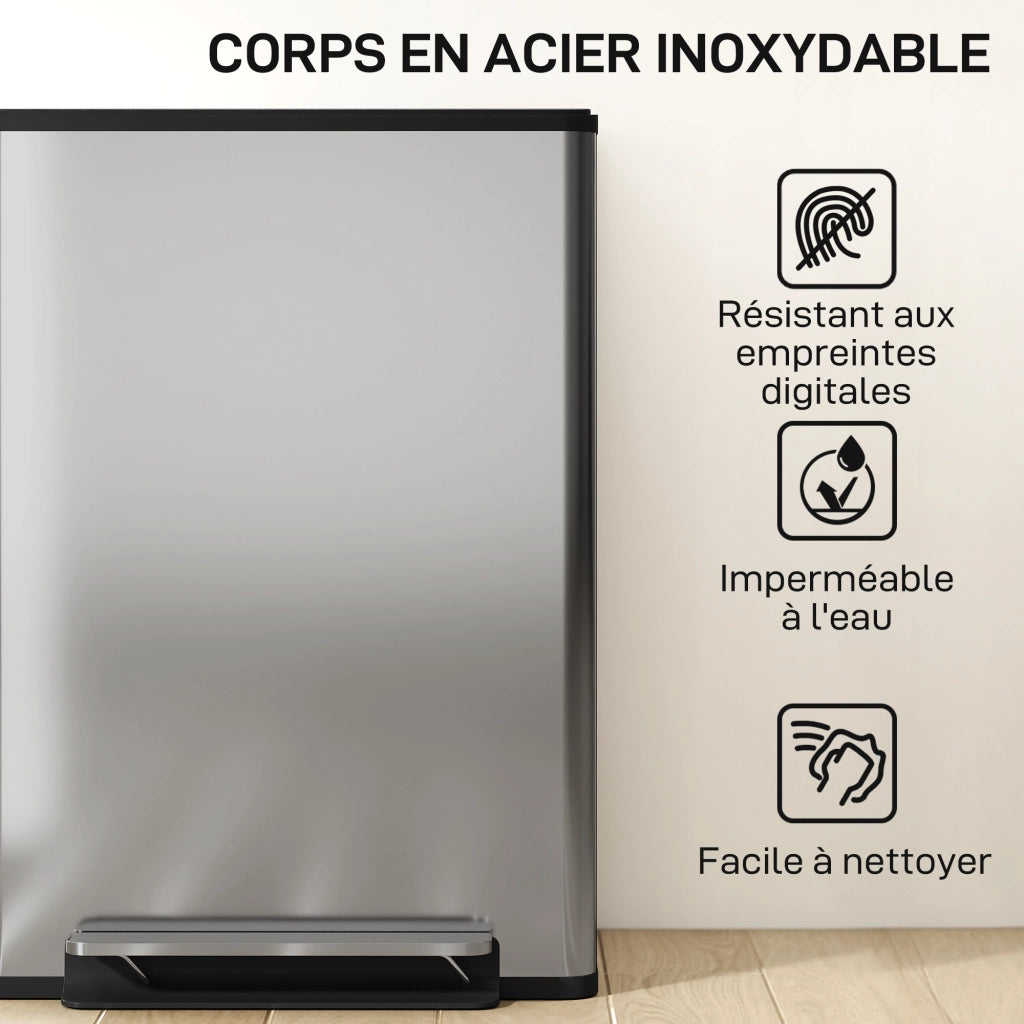 Bidone doppio 2x30L ¨C zephmum ¨C 47.5x37.5x67cm argento