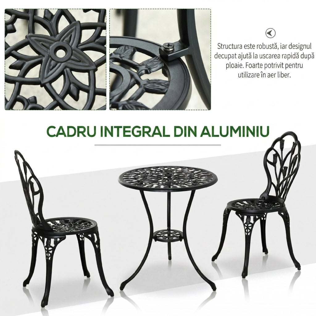 Set tavolo e sedie da giardino 2 posti ¨C zephmum ¨C alluminio nero