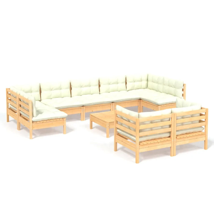 Set Divani da Giardino 10 pz con Cuscini Crema Massello di Pino cod mxl 41410
